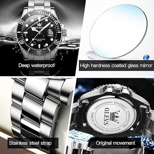 ZYLOR Luxury Watches for Men Big Face Stainless Steel Business Dress Analog Quartz Watch with Day Waterproof Luminous Mens Wrist Watch