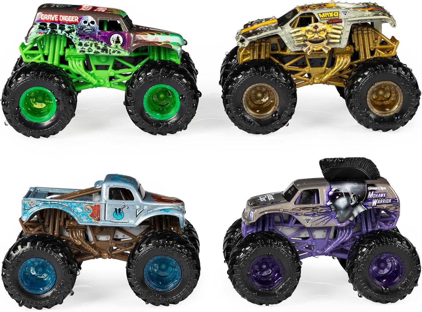 Monster Jam Reveal The Steel 4-Pack Color-Changing Die-Cast Monster Trucks, Official 1:64 Scale Toy Vehicles
