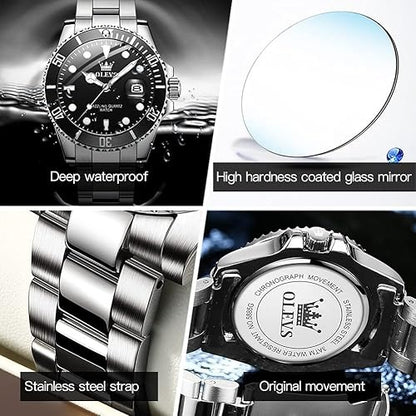 ZYLOR Luxury Watches for Men Big Face Stainless Steel Business Dress Analog Quartz Watch with Day Waterproof Luminous Mens Wrist Watch