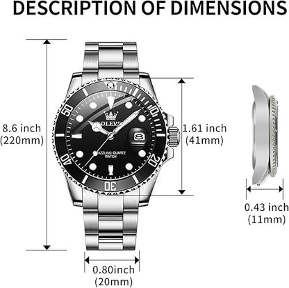 ZYLOR Luxury Watches for Men Big Face Stainless Steel Business Dress Analog Quartz Watch with Day Waterproof Luminous Mens Wrist Watch