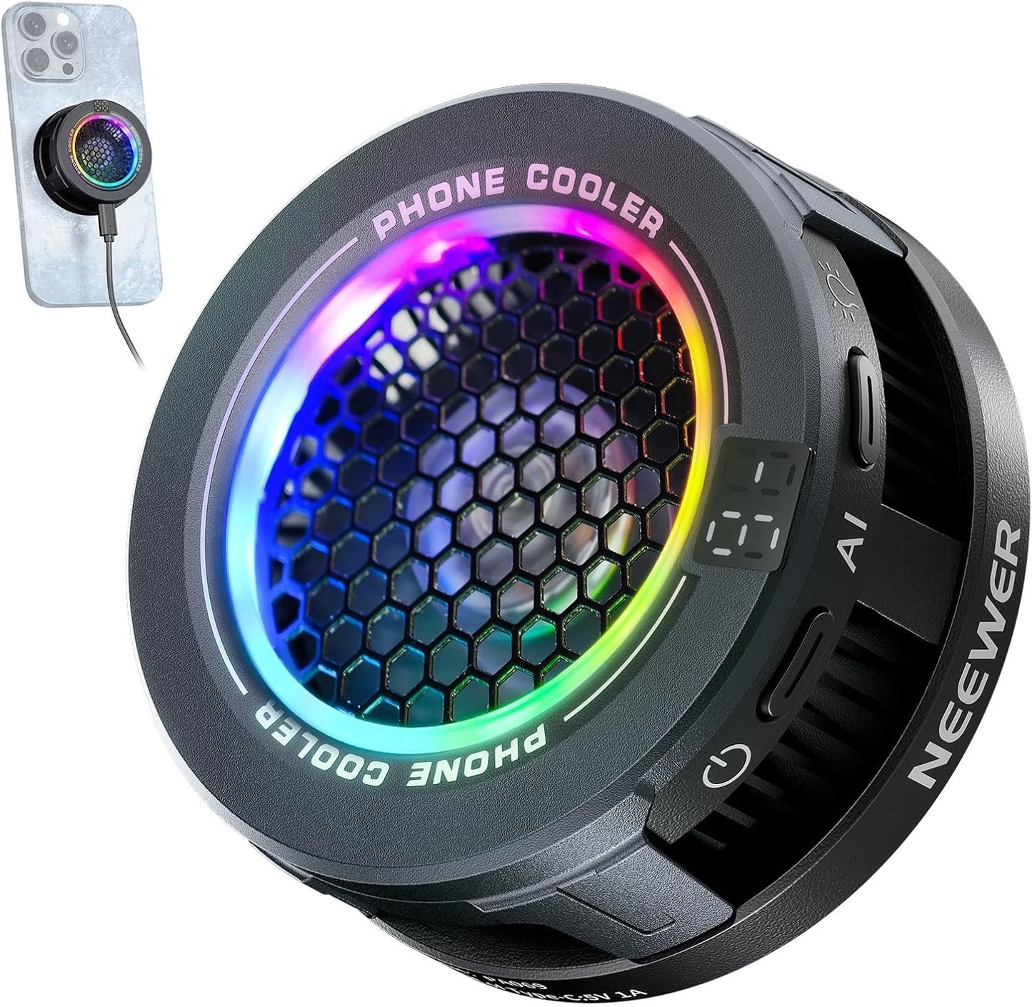 Magnetic Phone Cooler, Low Noise USB Gaming Cooling Fan with Smart Temp Control, Magnetic Ring & Clip Compatible with MagSafe iPhone...