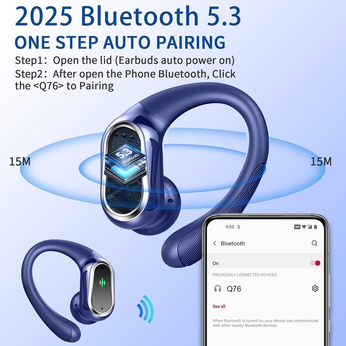 Wireless Earbuds, 2026 Bluetooth 5.4 Headphones Sport, 50Hrs HiFi Stereo Deep Bass Over-Ear buds with ENC Noise Cancelling Mic, IP7 Waterproof & LED...