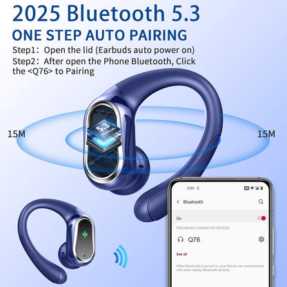 Wireless Earbuds, 2026 Bluetooth 5.4 Headphones Sport, 50Hrs HiFi Stereo Deep Bass Over-Ear buds with ENC Noise Cancelling Mic, IP7 Waterproof & LED...