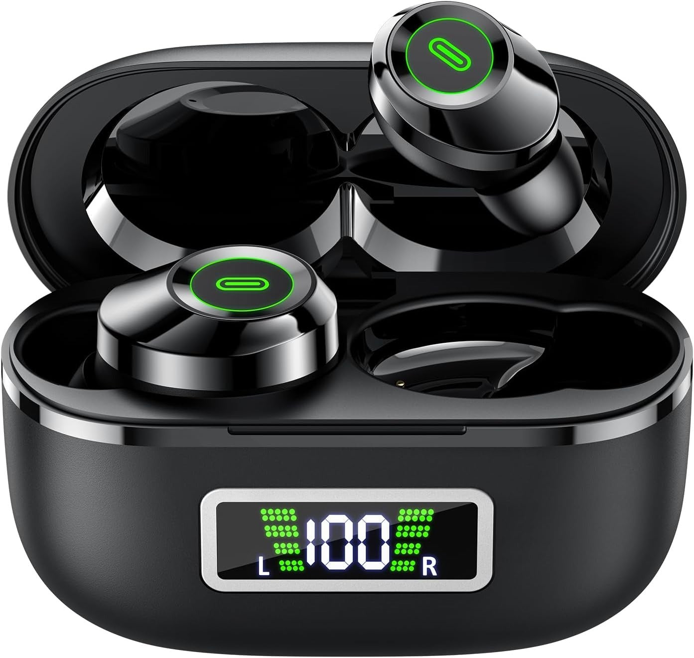 Wireless Earbuds Bluetooth 5.5, HiFi Bass Stereo, ENC Noise Cancelling Mic, 80H Playtime, LED Display, USB-C Fast Charging, IP7 Waterproof Earbuds