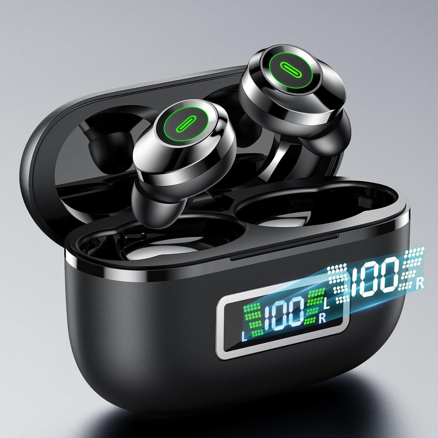 Wireless Earbuds Bluetooth 5.5, HiFi Bass Stereo, ENC Noise Cancelling Mic, 80H Playtime, LED Display, USB-C Fast Charging, IP7 Waterproof Earbuds