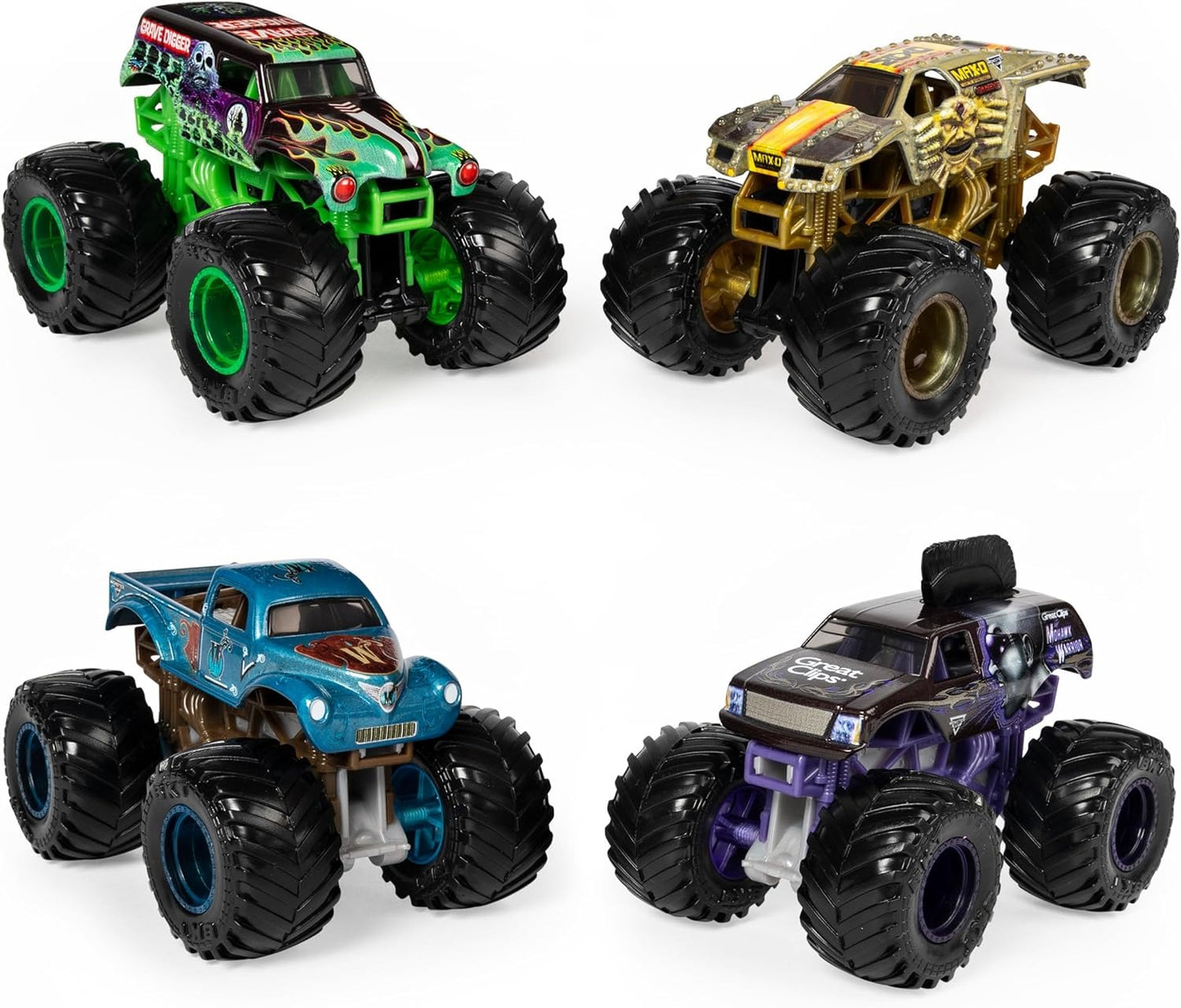 Monster Jam Reveal The Steel 4-Pack Color-Changing Die-Cast Monster Trucks, Official 1:64 Scale Toy Vehicles