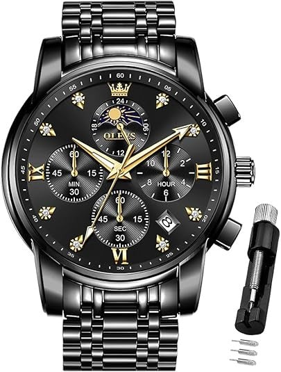 Men's Luxury Diamond Business Quartz Watch, Waterproof Stainless Steel Analog Dress Watch with Luminous Date & Two-Tone Band