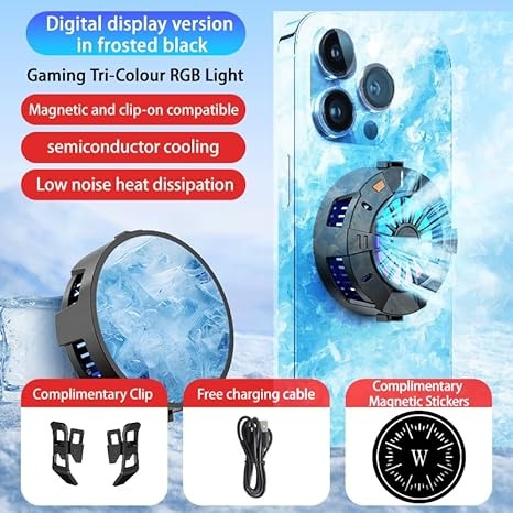 2-in-1 Magnetic & Clip-On Phone Cooler, Semiconductor Cooling Fan for iPhone, Android, iPad & Tablets – Gaming, Streaming & Live Broadcast