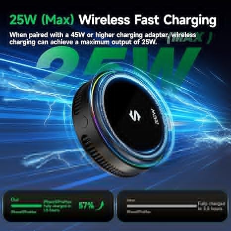 Black Shark 25W Magnetic Wireless Charger with Cooling Fan, MagSafe Phone Cooler for iPhone 17/16/15/14, Fast Charging for Gaming & Streaming
